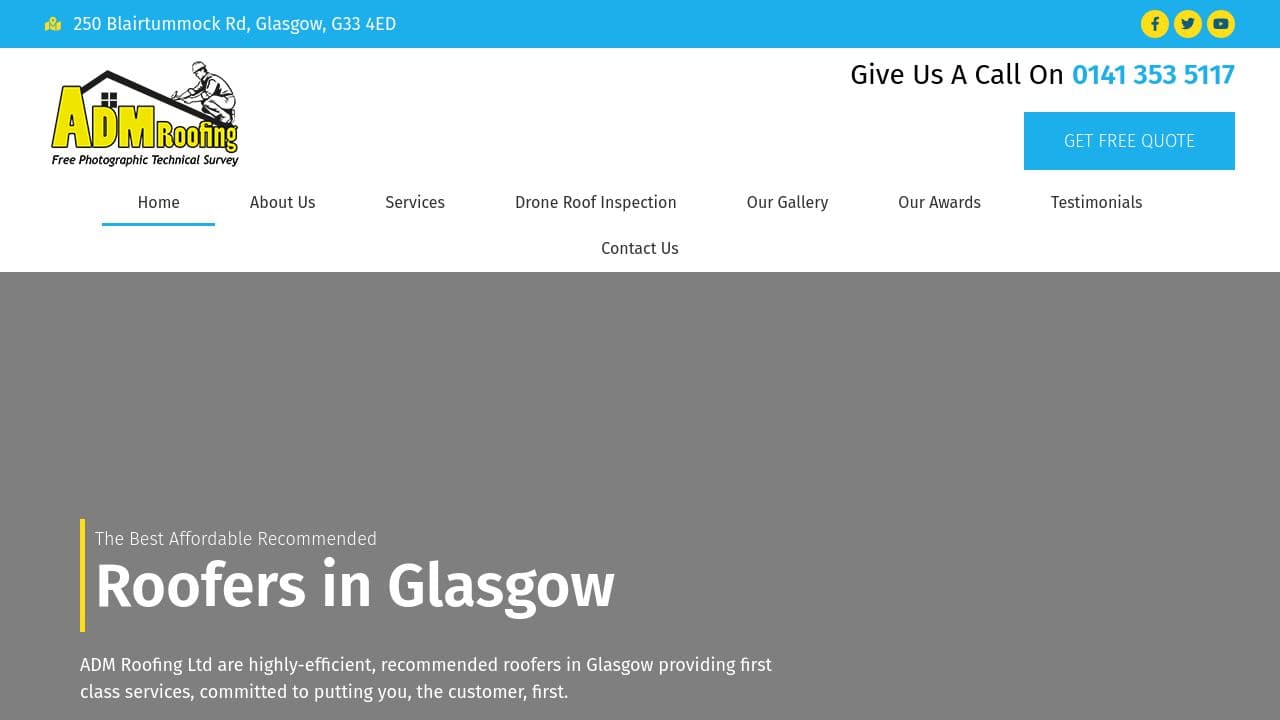 ADM ROOFING LIMITED website screenshot