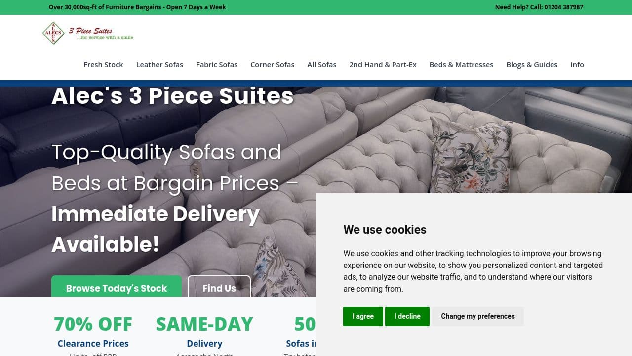ALEC'S 3PIECE SUITES LIMITED website screenshot