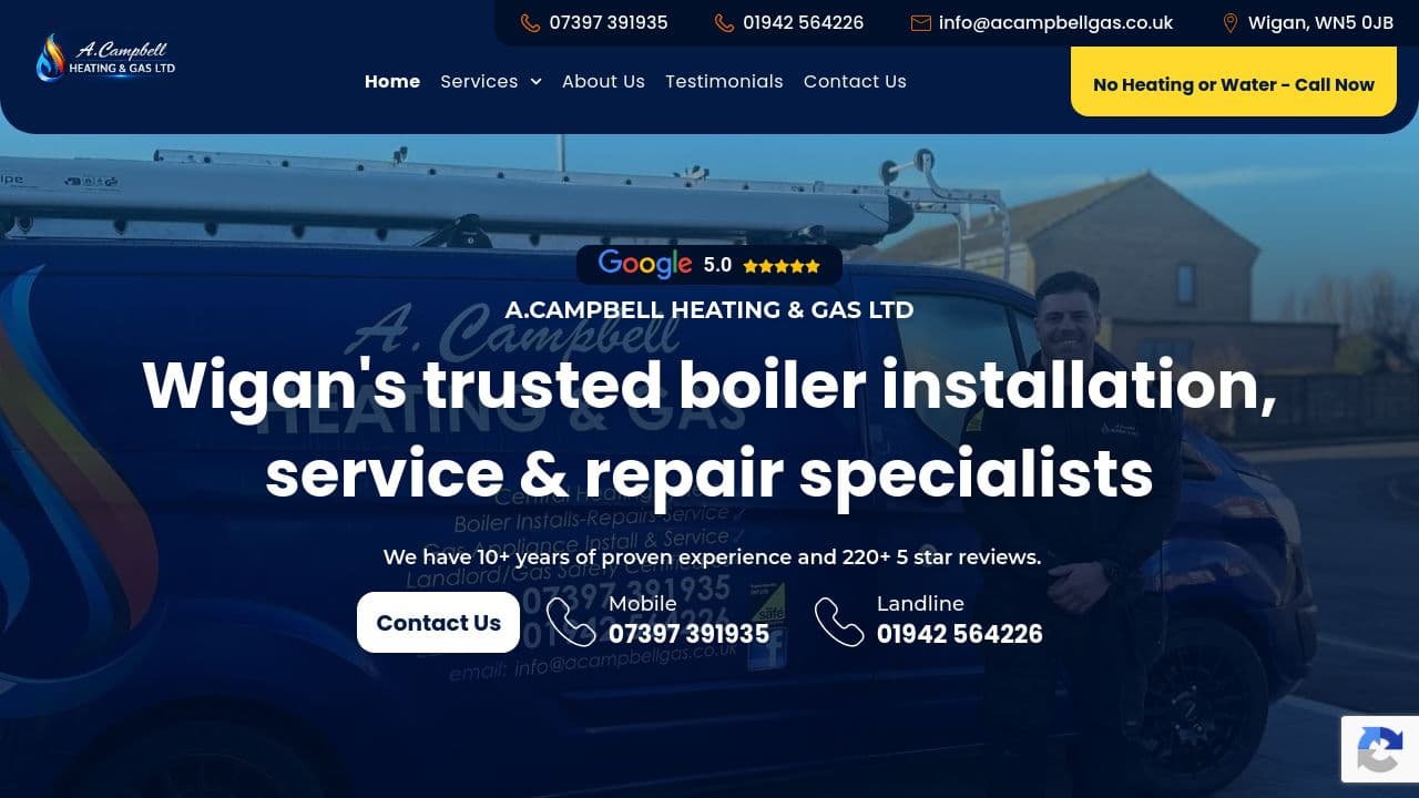 A CAMPBELL HEATING & GAS LTD website screenshot