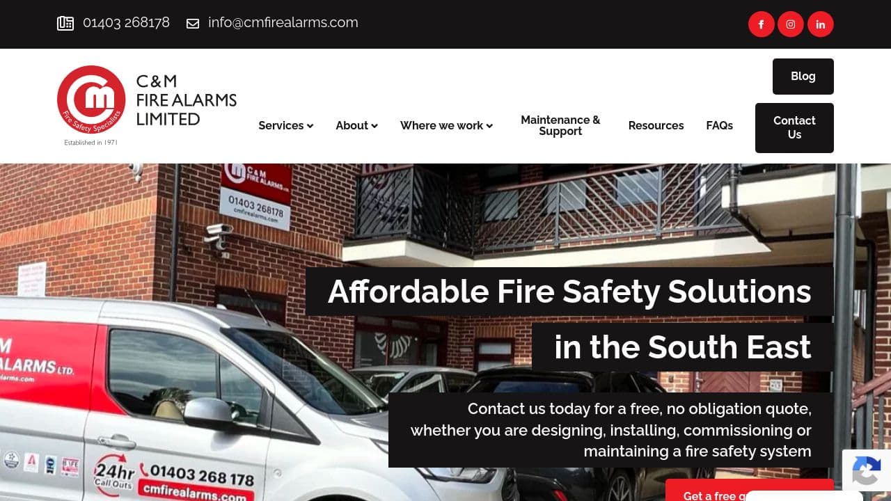 C.& M.FIRE ALARMS LIMITED website screenshot