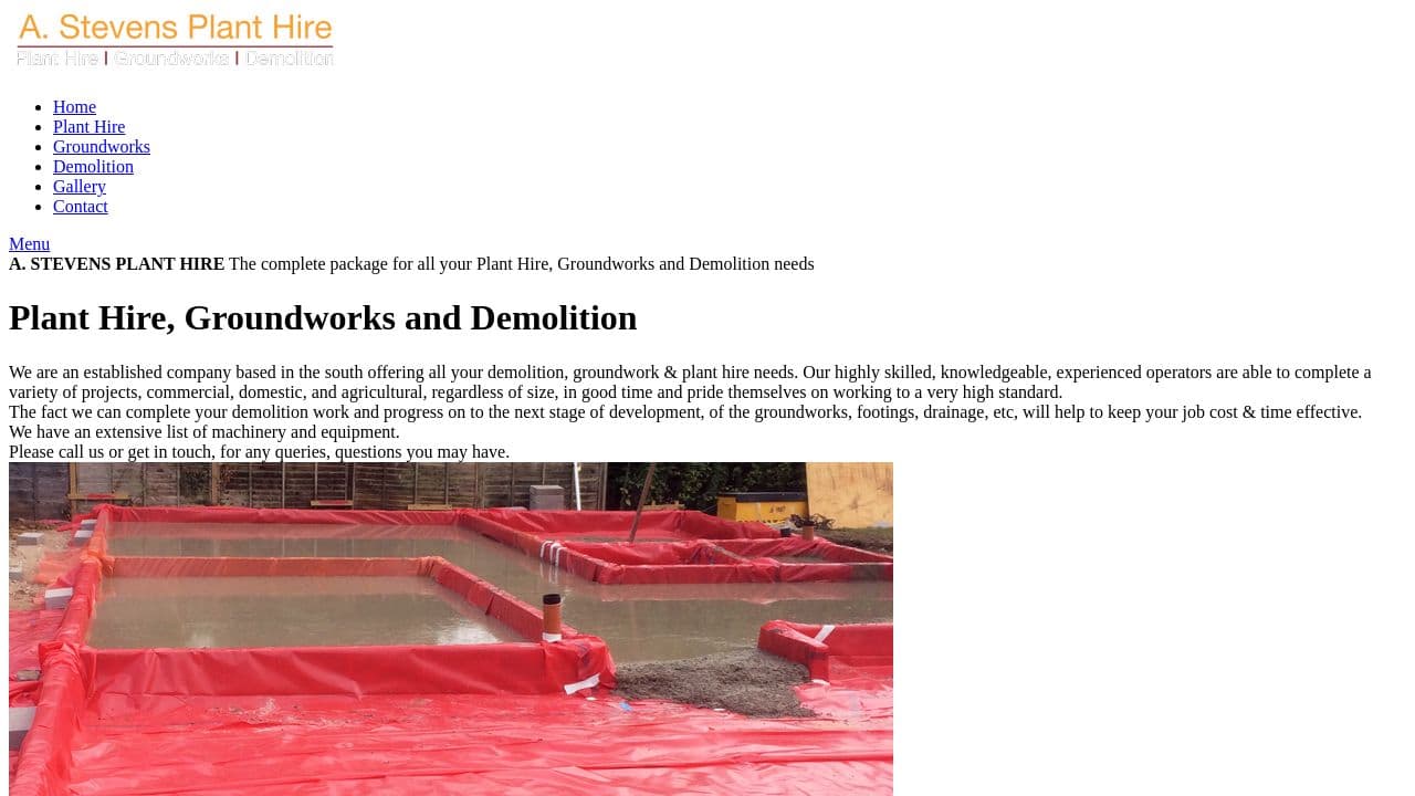 A STEVENS PLANT HIRE LTD website screenshot
