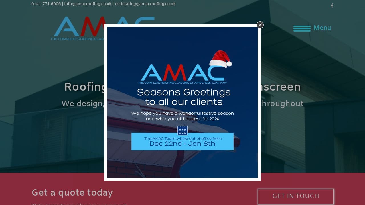 AMAC ROOFING, SHEETING & CLADDING LTD website screenshot