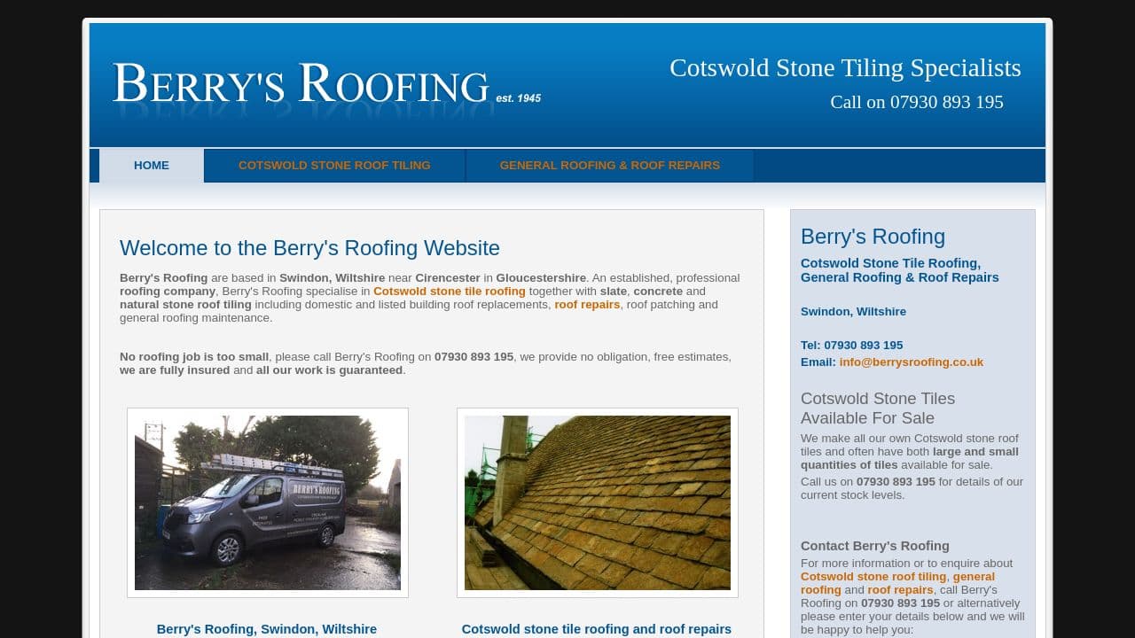 BERRY'S ROOFING LIMITED website screenshot