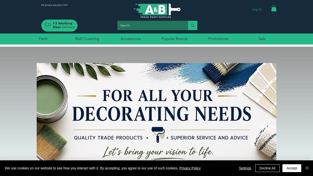 A & B TRADE PAINT SUPPLIES  LIMITED website screenshot