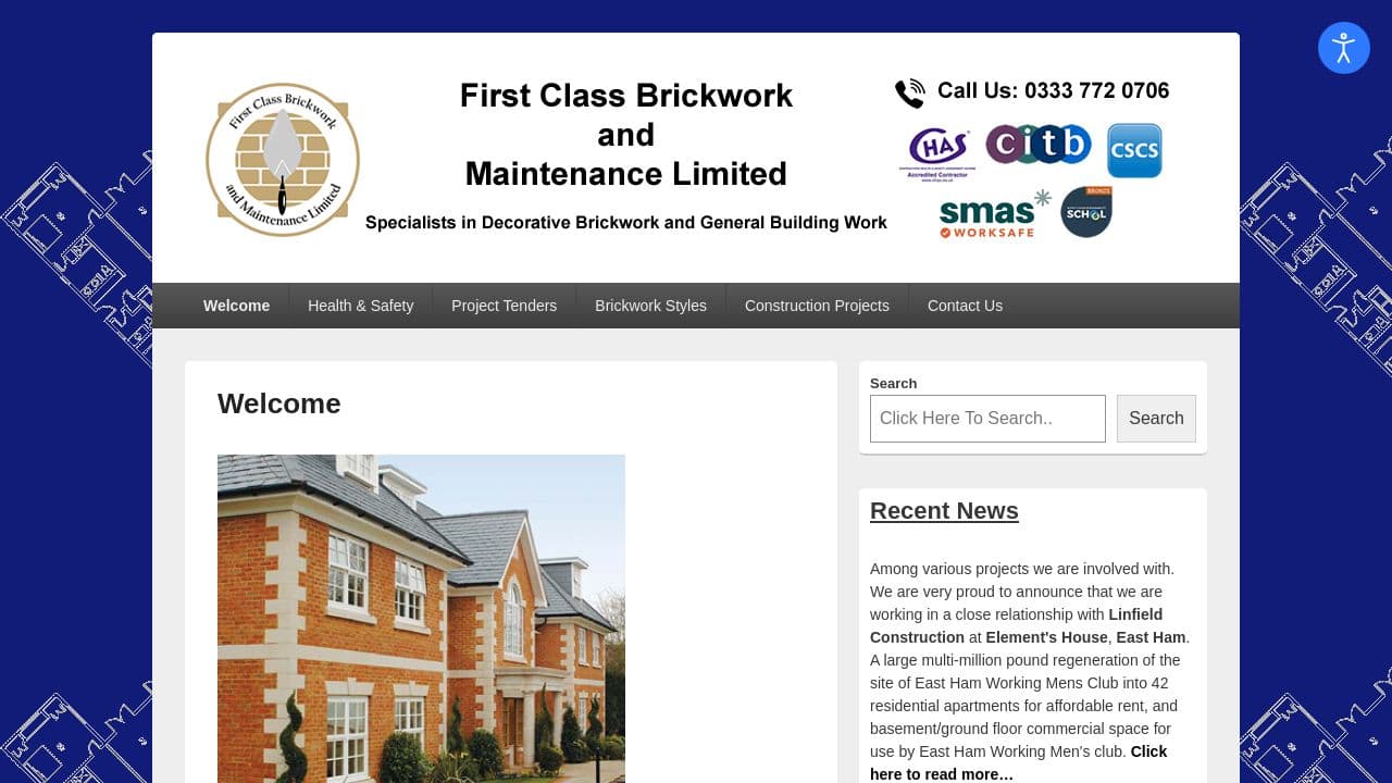 1ST CLASS BRICKWORK AND MAINTENANCE LIMITED website screenshot