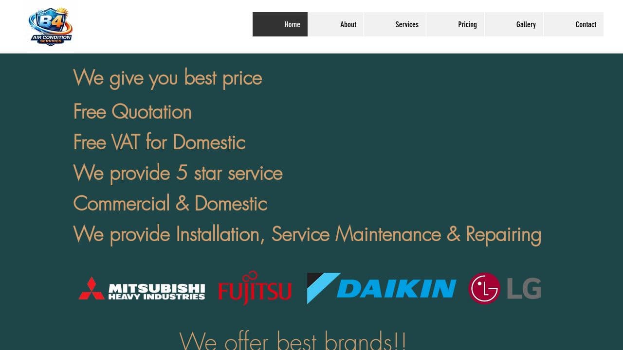 B4 AIRCONDITION SERVICES LTD website screenshot