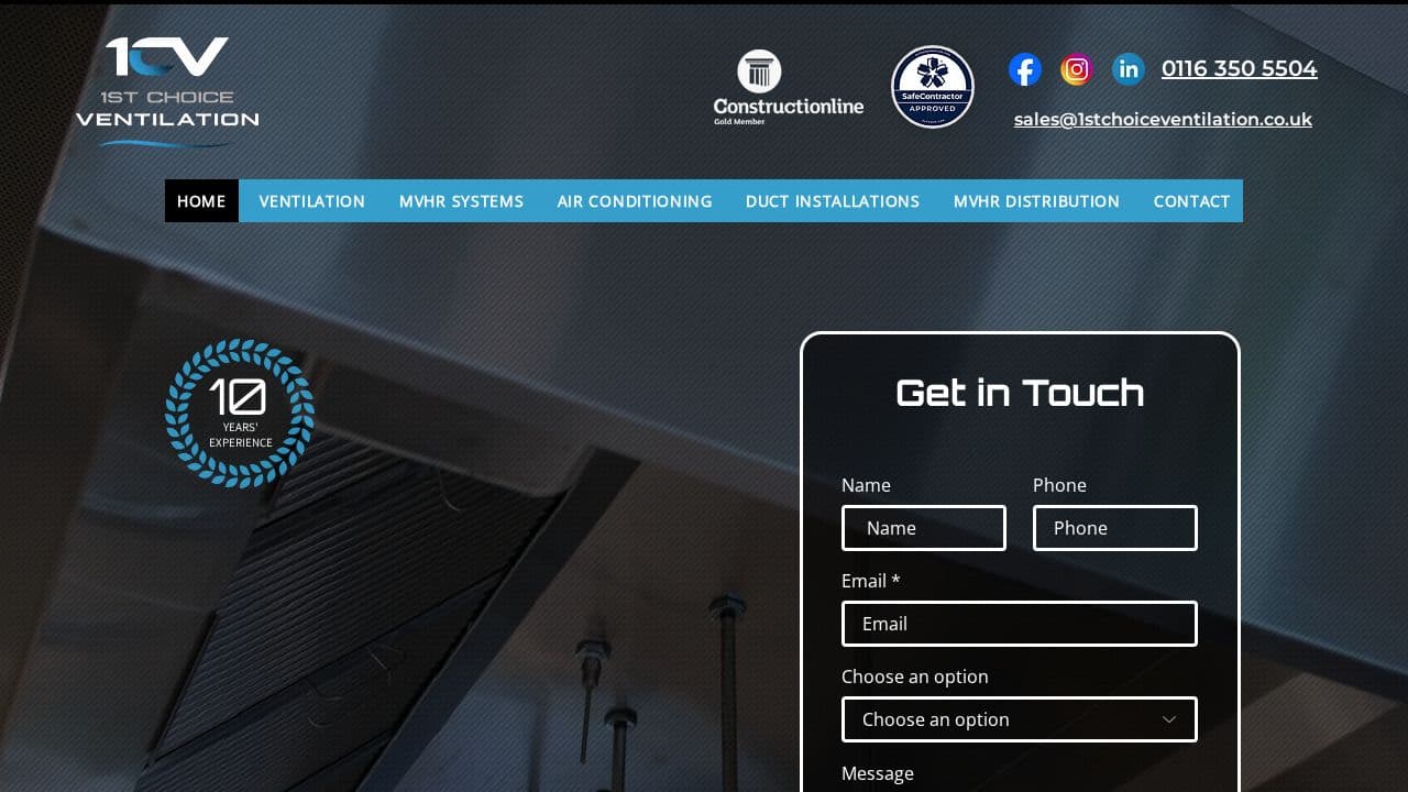 1ST CHOICE VENTILATION LTD website screenshot