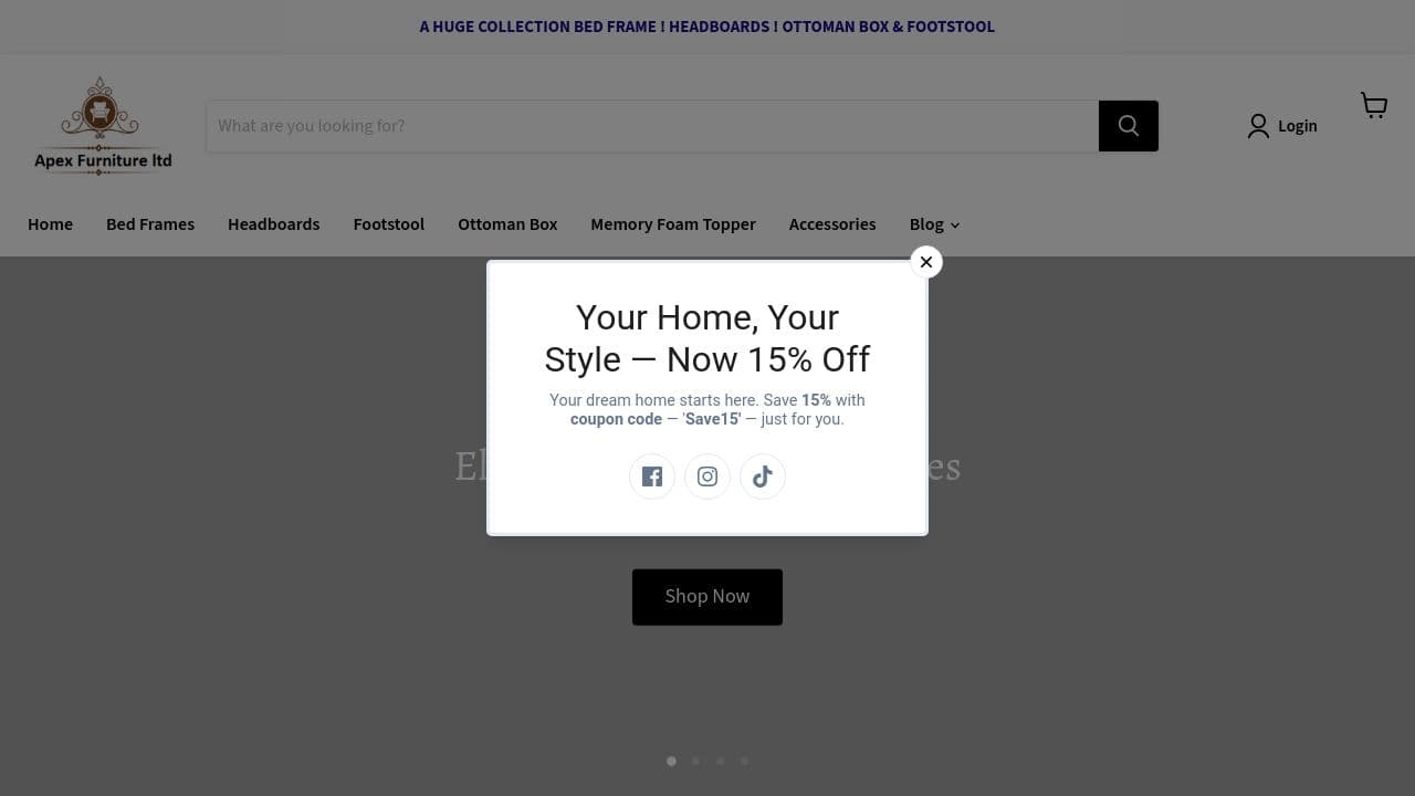 APEX FURNITURE LTD website screenshot