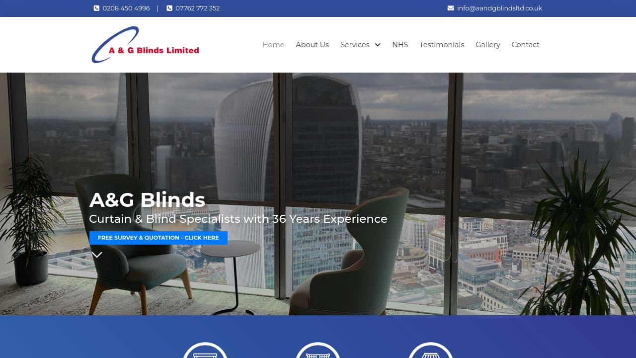 A & G BLINDS LIMITED website screenshot