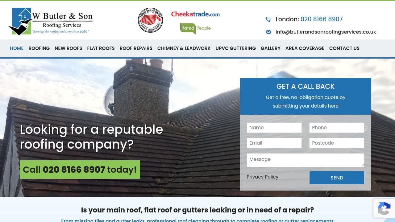 A BUTLER ROOFING & GENERAL BUILDING LTD website screenshot