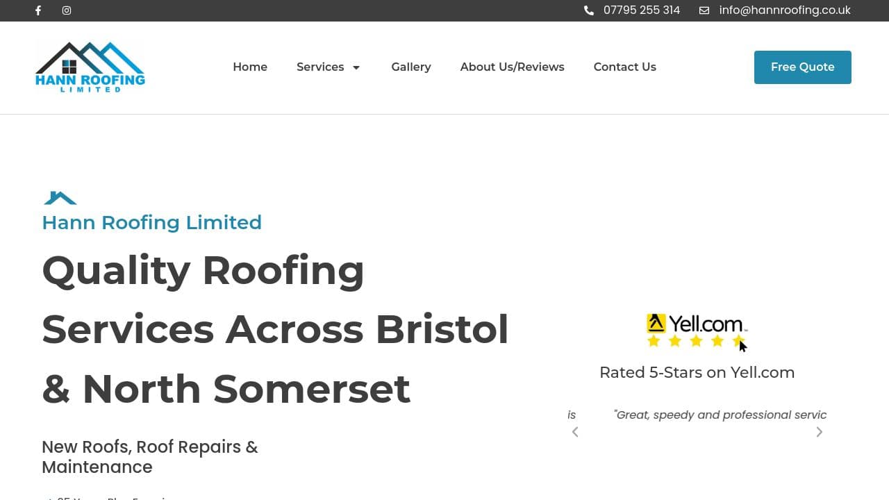 HANN ROOFING LTD website screenshot