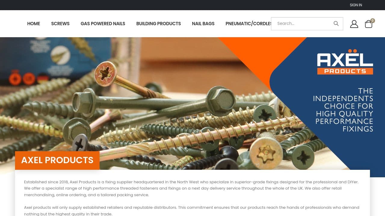 AXEL PRODUCTS LTD website screenshot