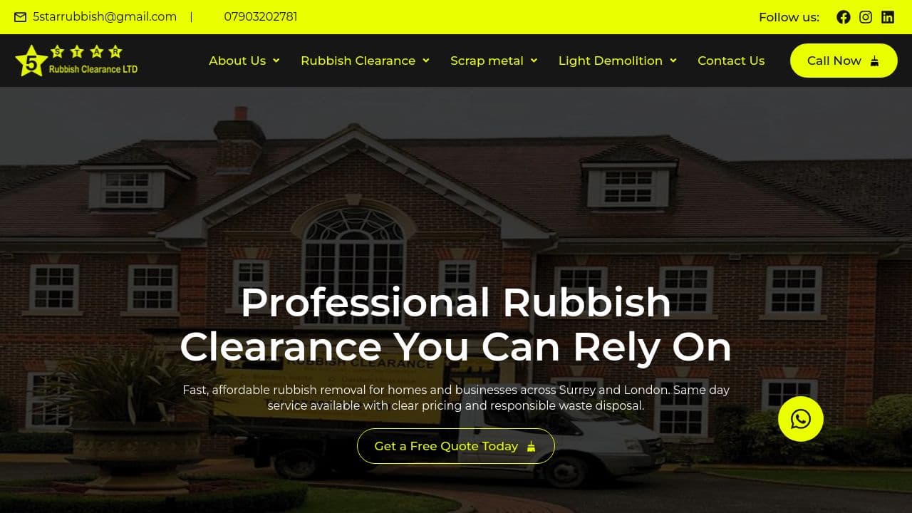 5 STAR CLEANING & RUBBISH REMOVALS LTD website screenshot