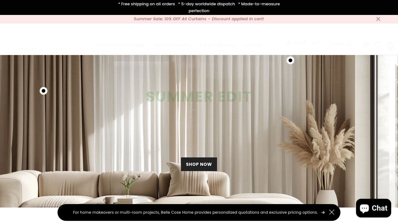BELLE COSE HOME LTD website screenshot