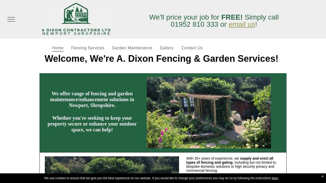 A DIXON FENCING CONTRACTORS LIMITED website screenshot