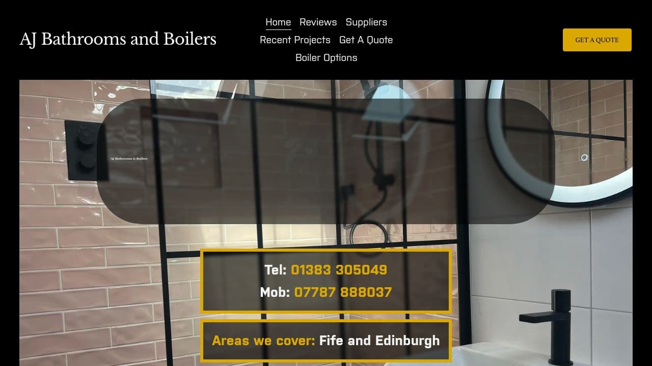 A J BATHROOMS AND BOILERS LTD website screenshot