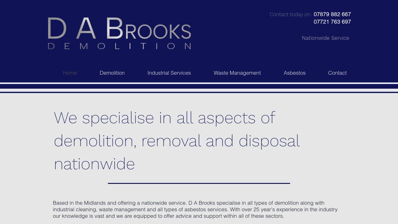 D.A. BROOKS PLANT AND DEMOLITION CONTRACTORS LIMITED website screenshot