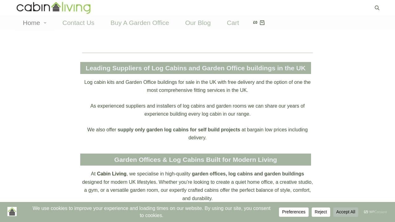 CABIN LIVING LIMITED website screenshot