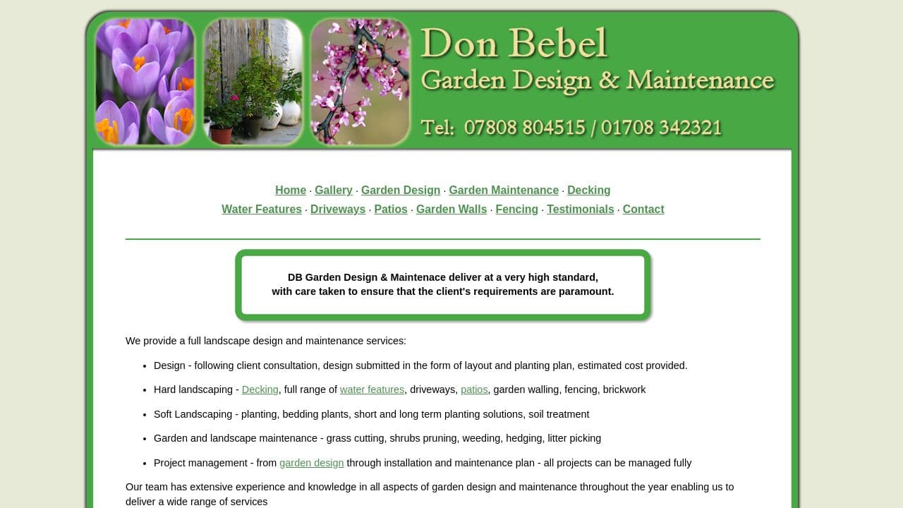 DB GARDEN DESIGN LTD website screenshot