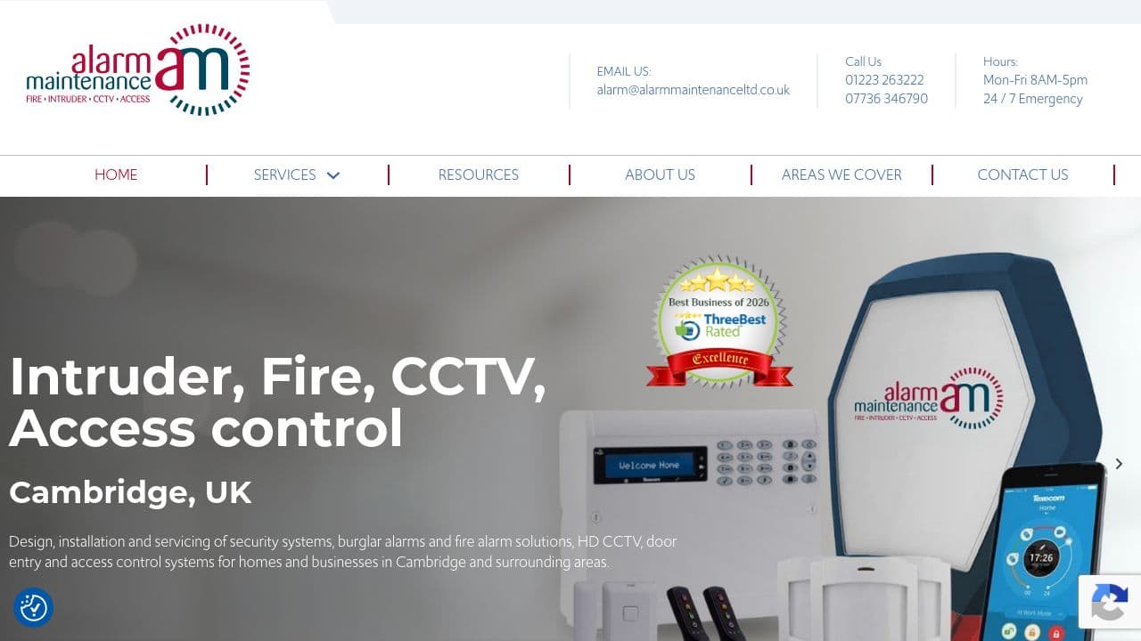 A M ALARM MAINTENANCE LTD website screenshot