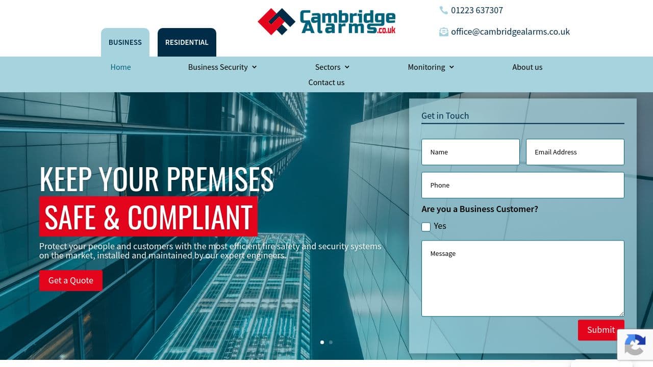 CAMBRIDGE ALARMS LTD website screenshot