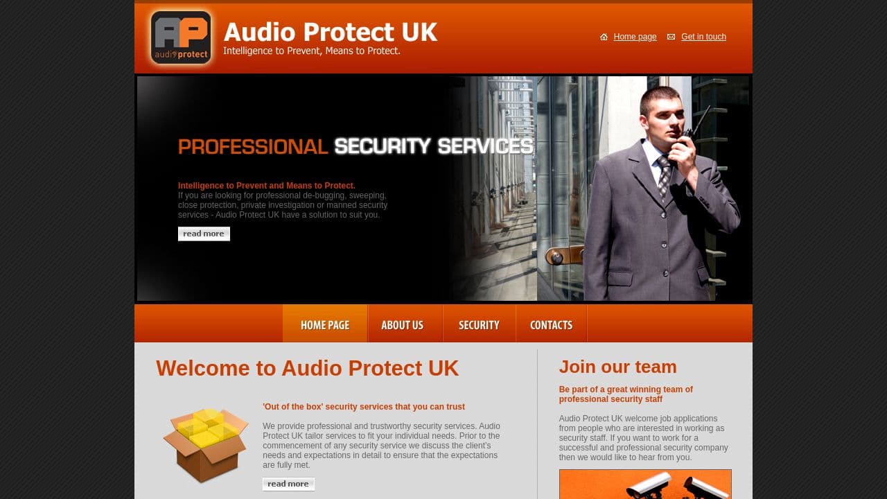 AUDIO PROTECT UK LTD website screenshot