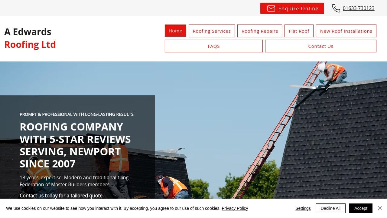 A EDWARDS ROOFING LIMITED website screenshot
