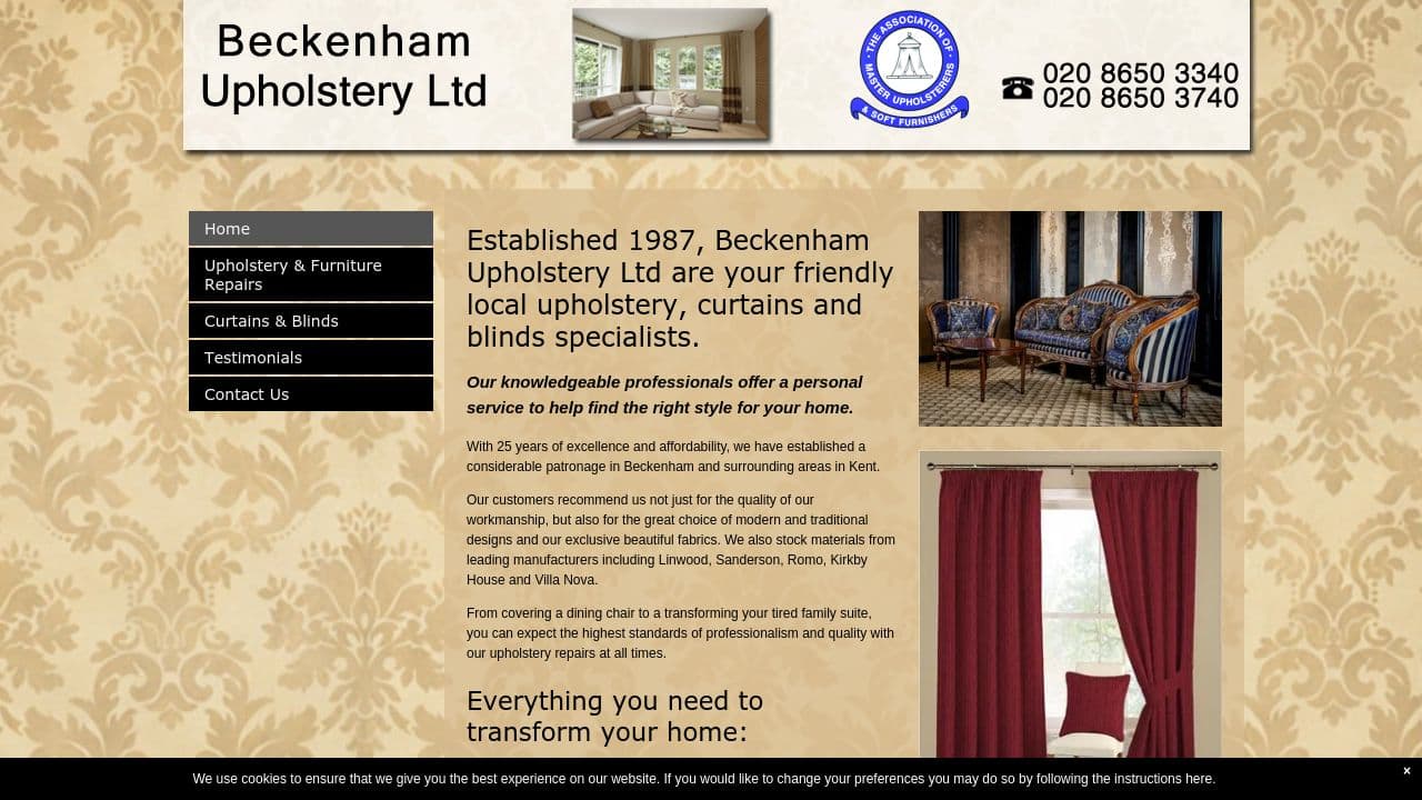 BECKENHAM UPHOLSTERY AND SOFT FURNISHINGS LIMITED website screenshot