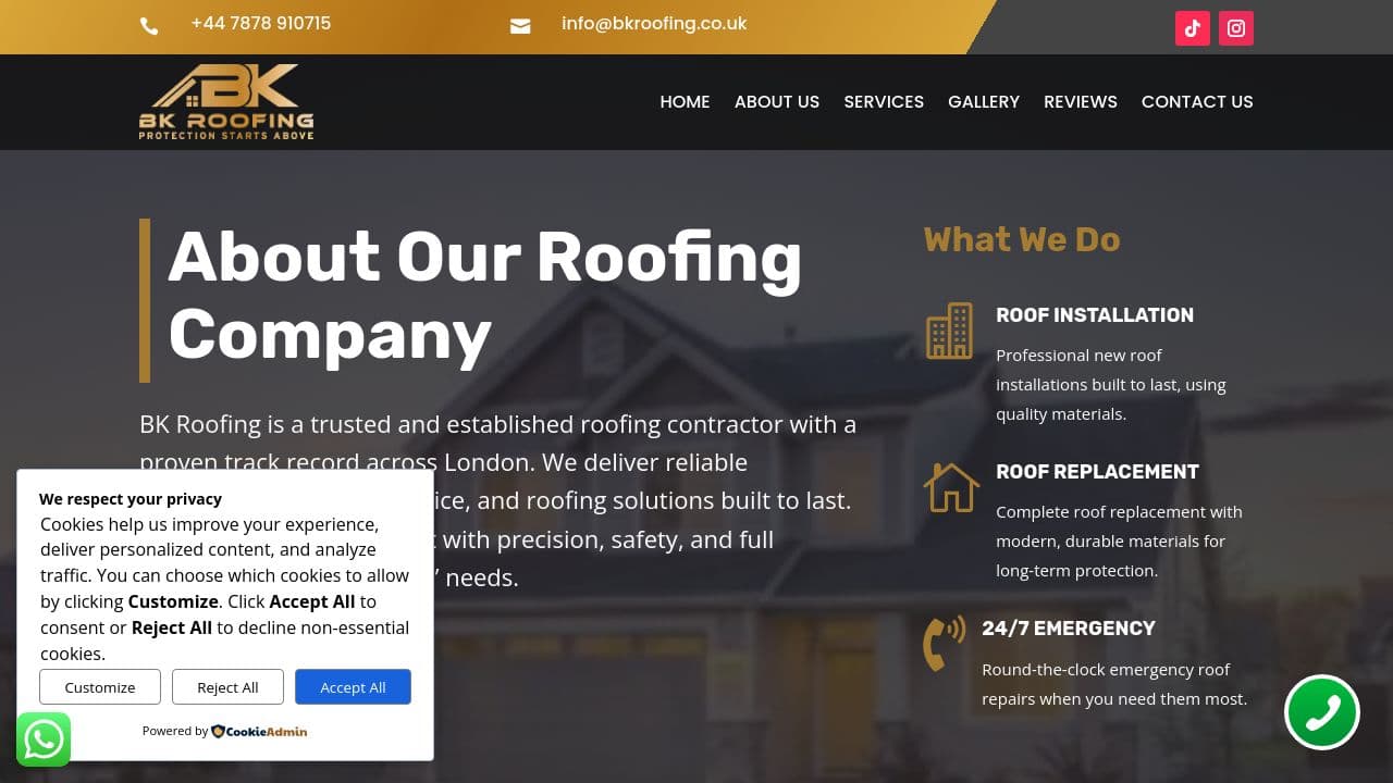 BK ROOFING LTD website screenshot