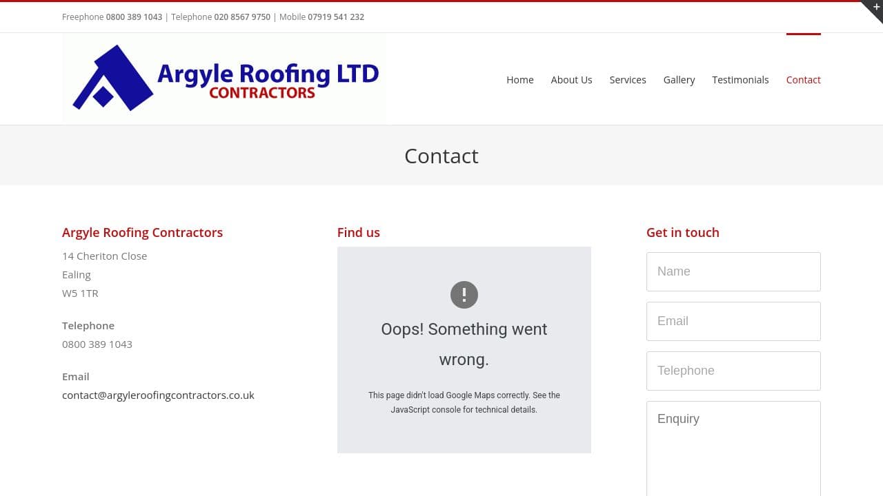 ARGYLE ROOFING LIMITED website screenshot