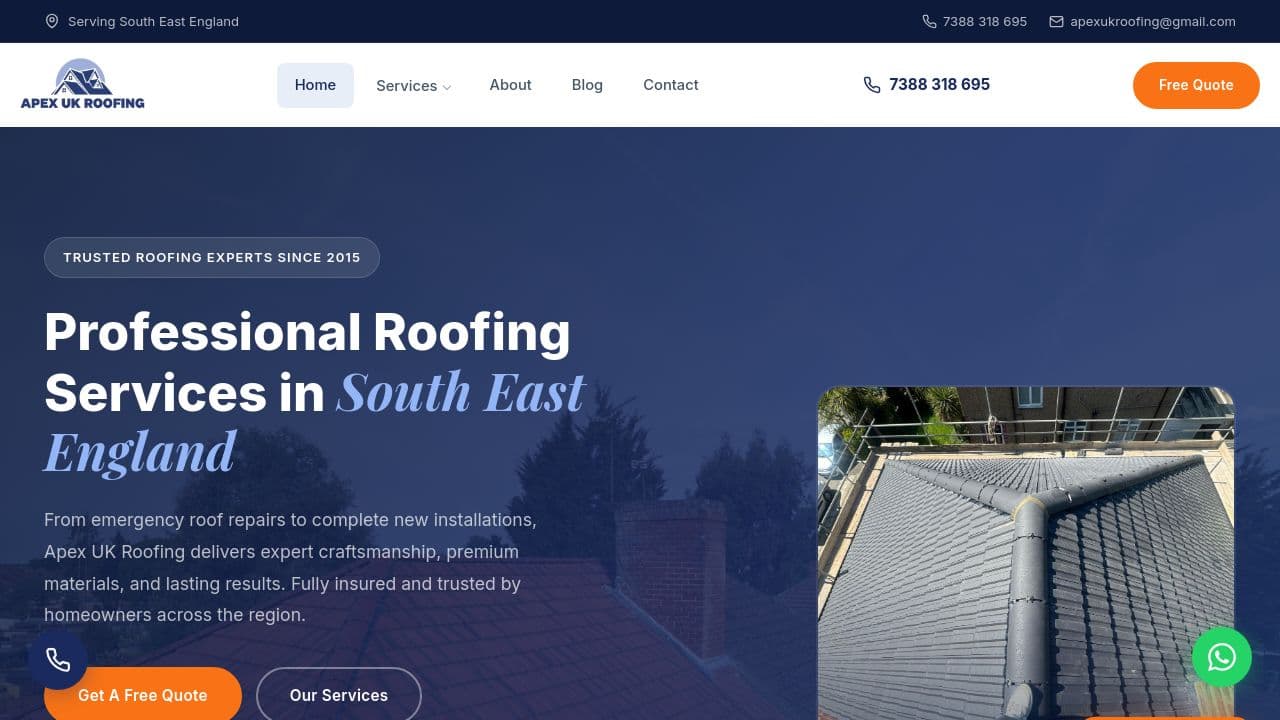 APEX UK ROOFING LTD website screenshot