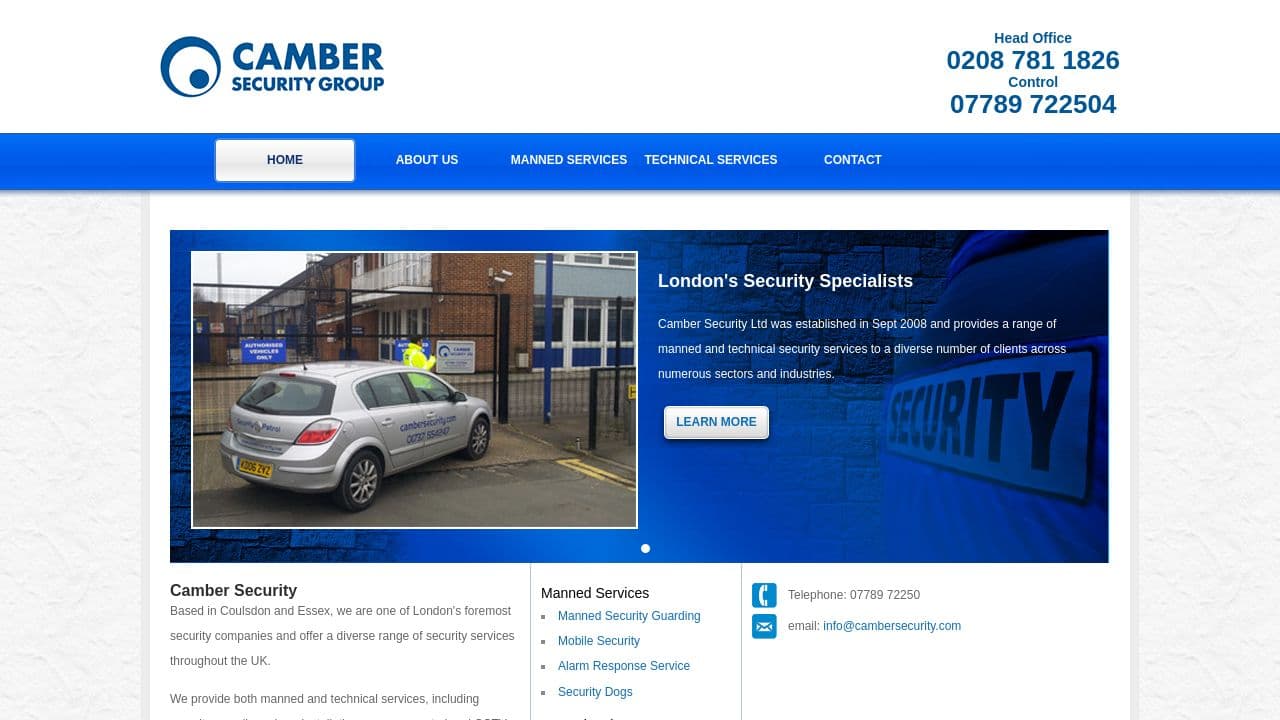CAMBER SECURITY SYSTEMS LIMITED website screenshot