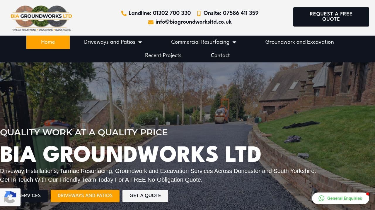 BIA GROUNDWORKS LTD website screenshot