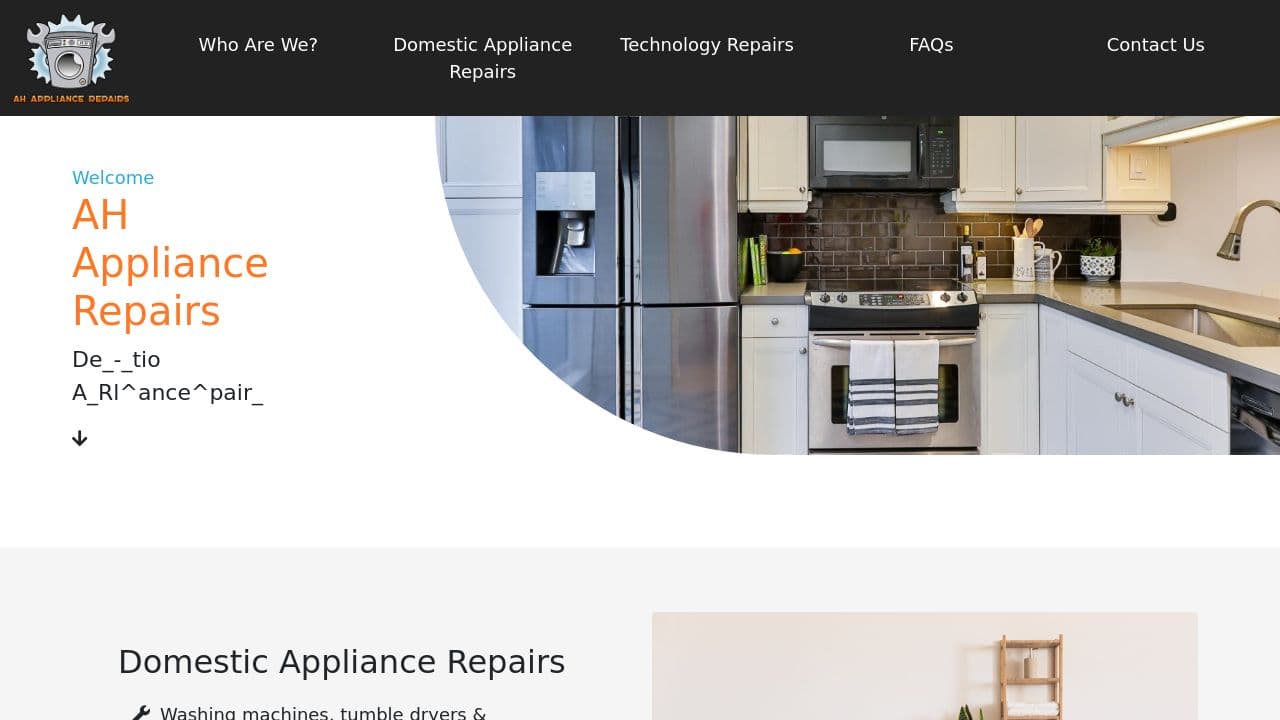 AH APPLIANCE REPAIRS LTD website screenshot