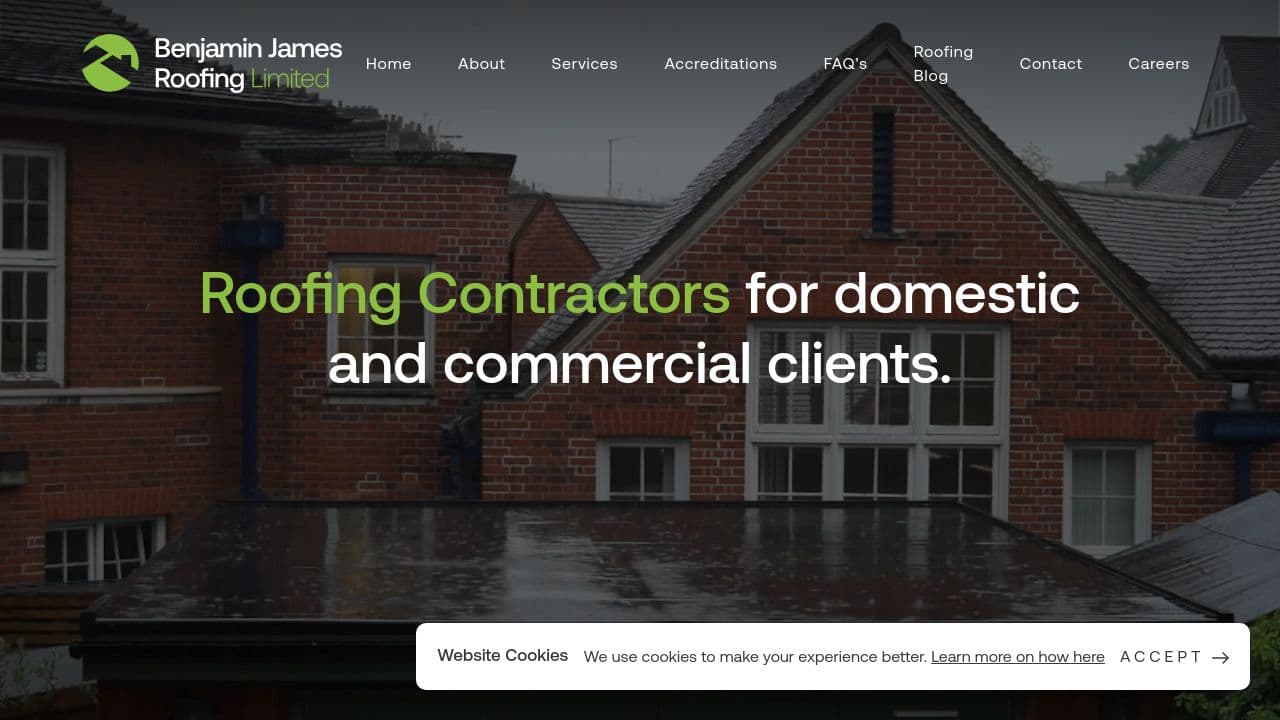 BENJAMIN JAMES ROOFING LTD website screenshot