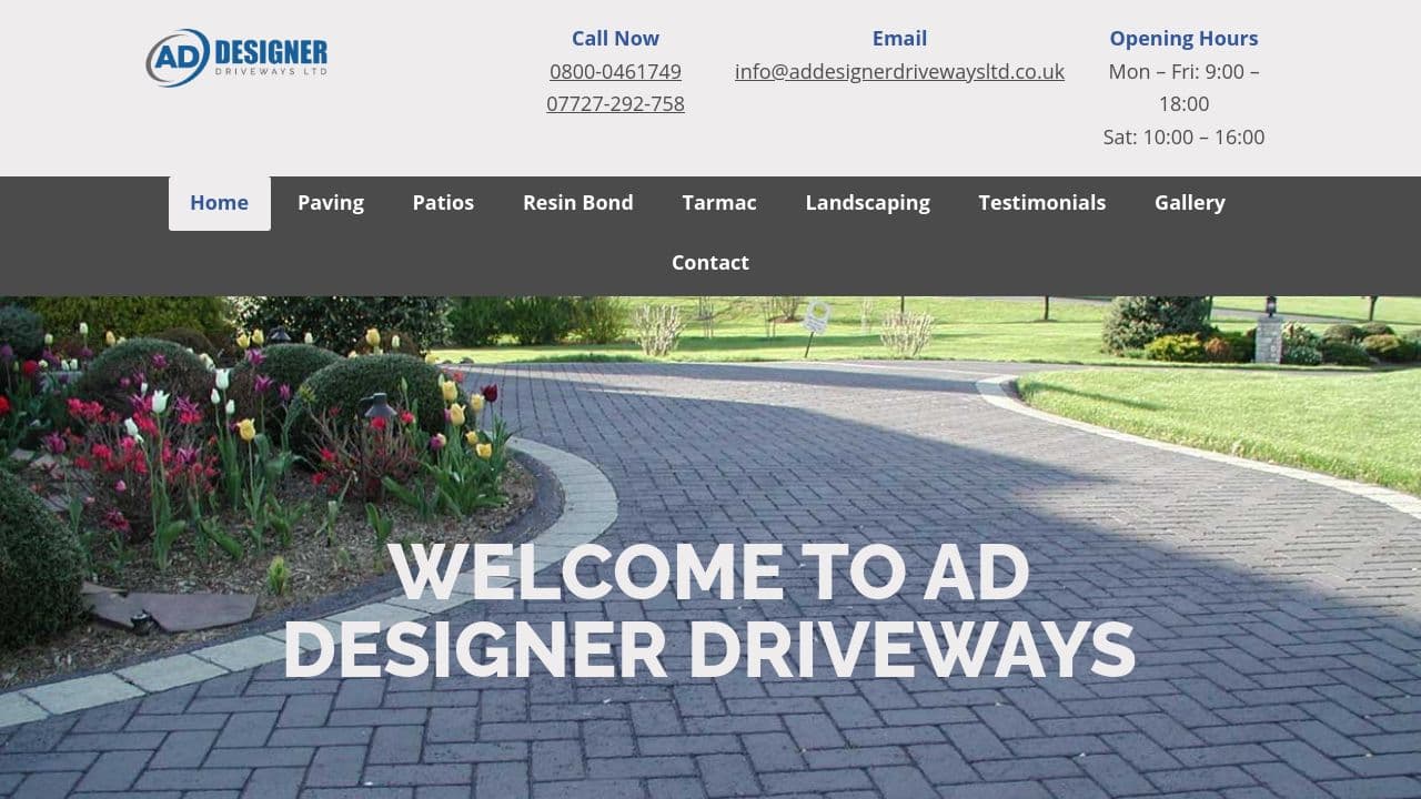 A D DESIGNER DRIVEWAYS LIMITED website screenshot