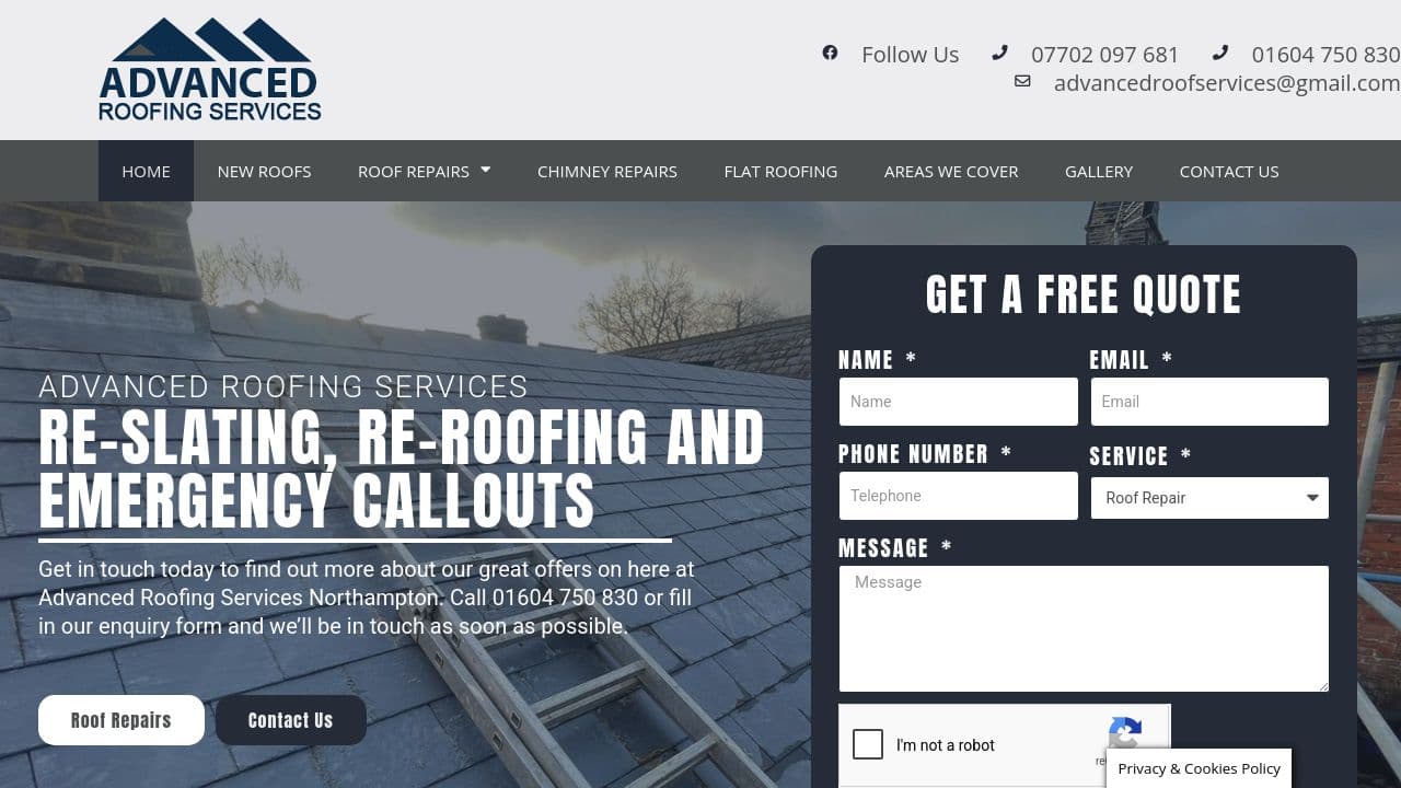 ADVANCED ROOFING SERVICES (NORTHAMPTON) LIMITED website screenshot