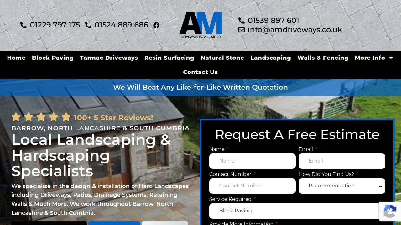 A M DRIVEWAYS (N/W) LIMITED website screenshot
