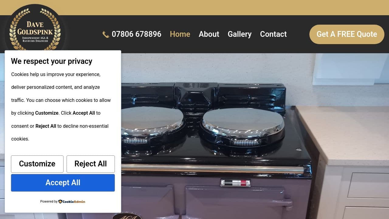 A GOLD STANDARD AGA SERVICE LTD website screenshot