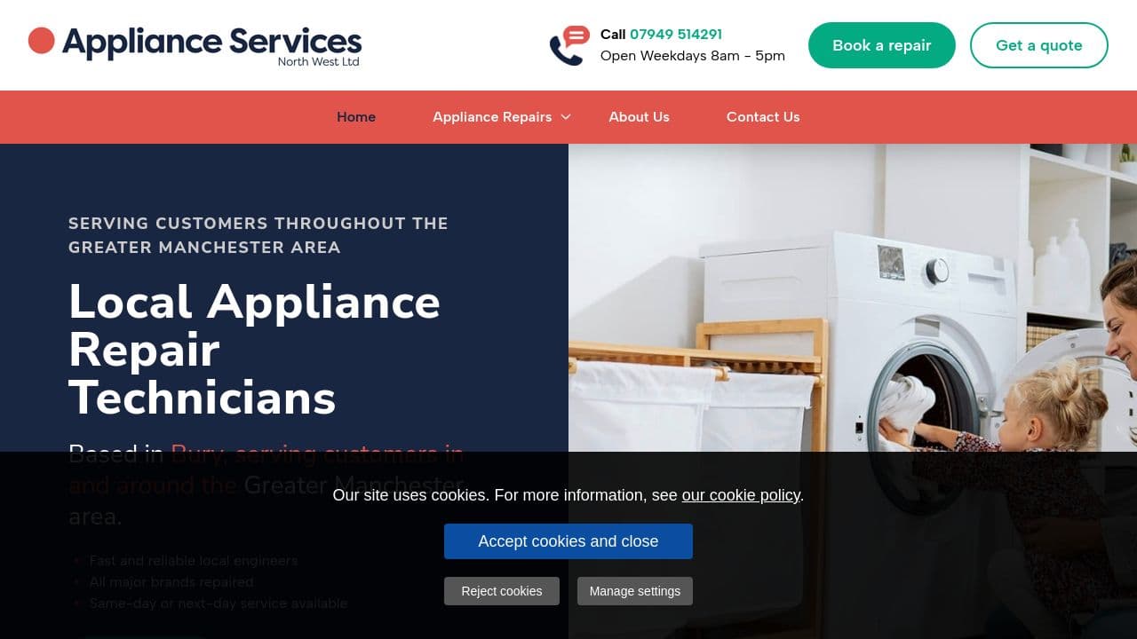 APPLIANCE SERVICES NORTH WEST LTD website screenshot