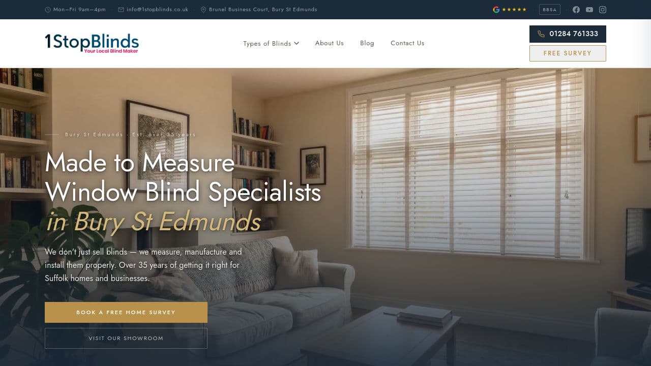 1 STOP BLINDS LIMITED website screenshot