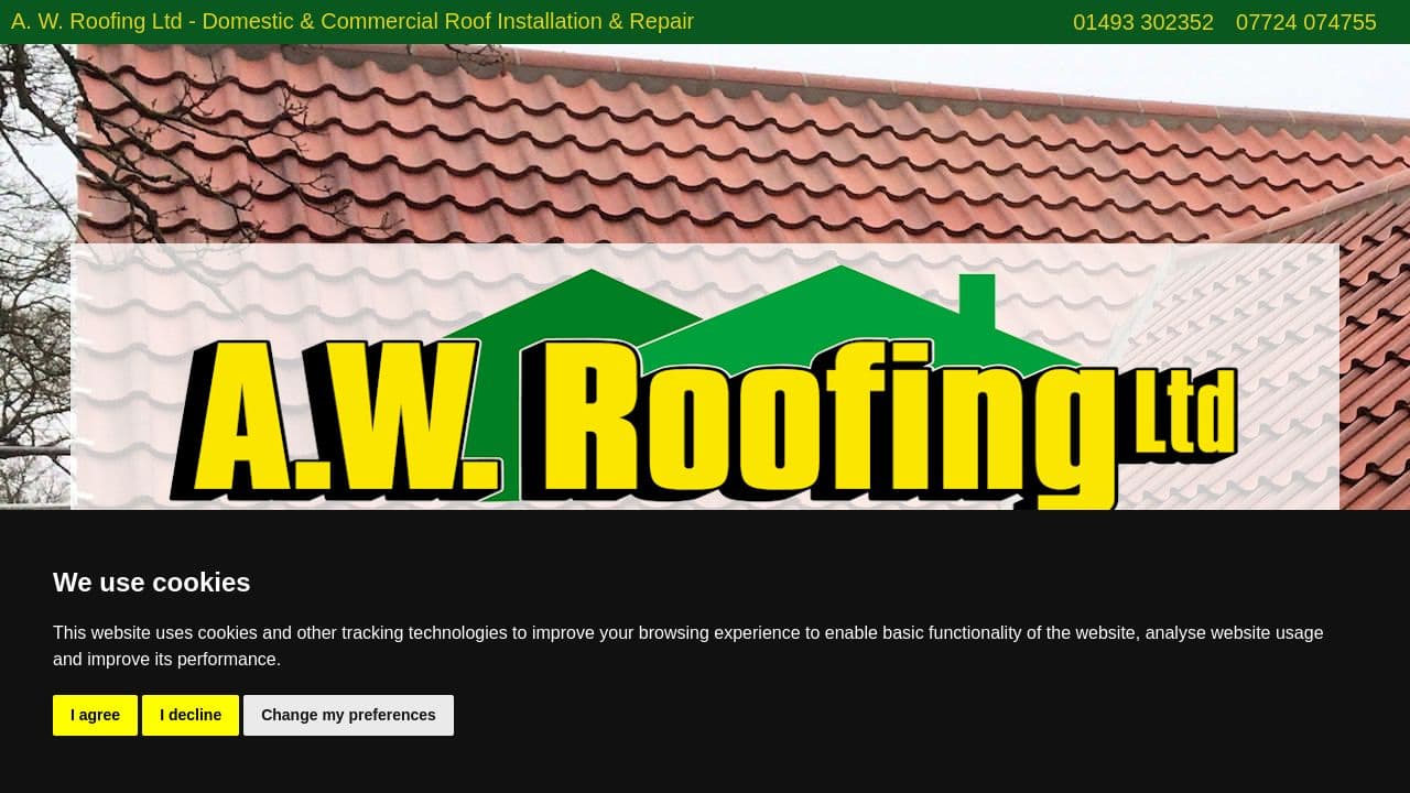 A W ROOFING LIMITED website screenshot