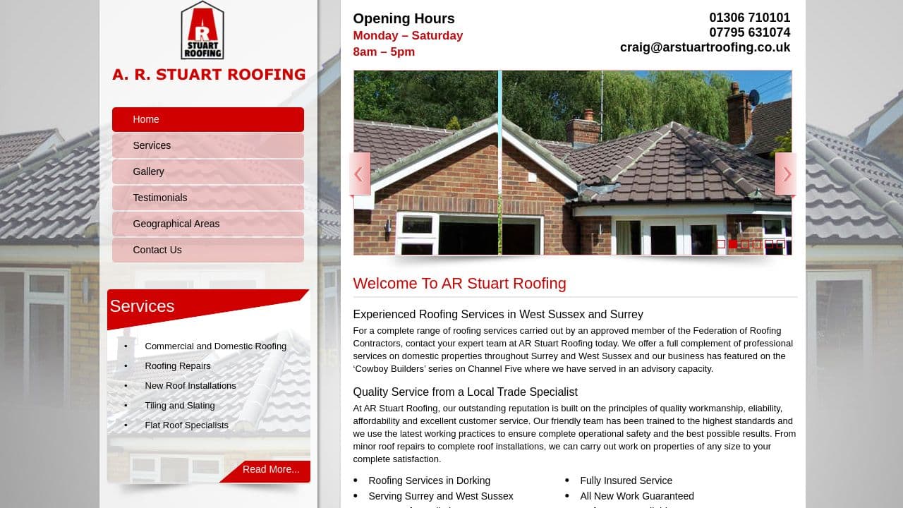 A R STUART ROOFING LTD website screenshot