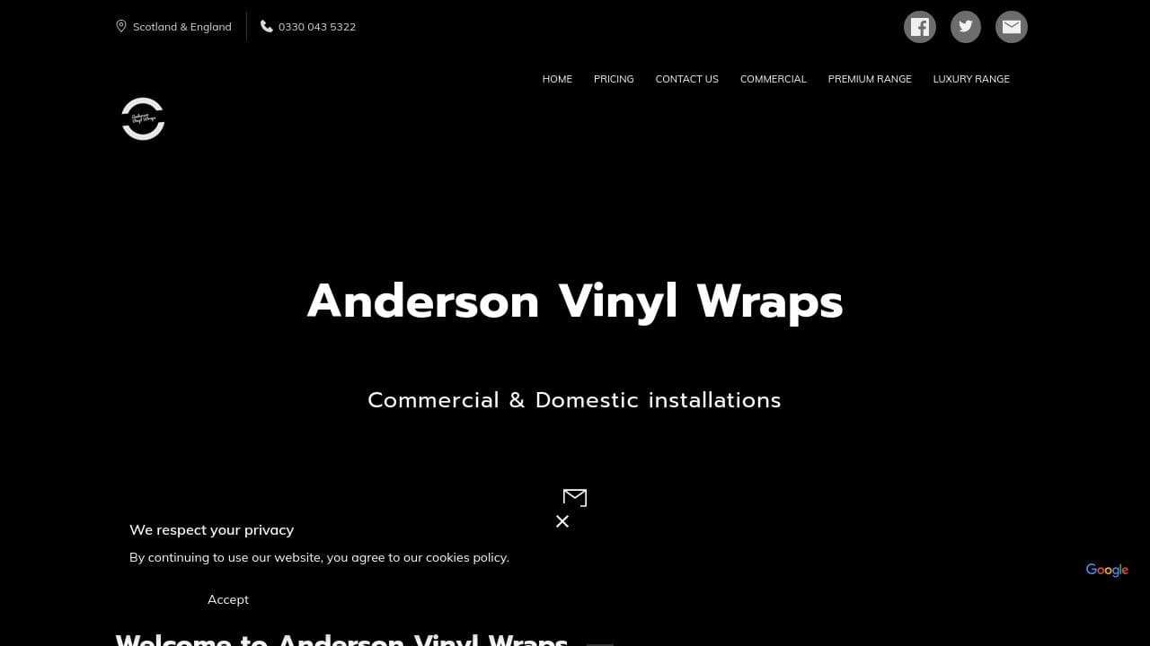 ANDERSON VINYL WRAPS LTD website screenshot