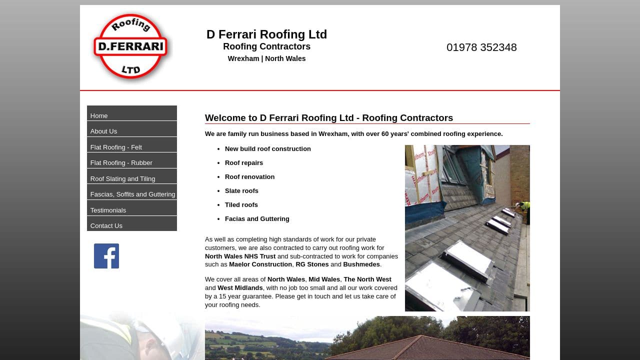D FERRARI ROOFING LIMITED website screenshot