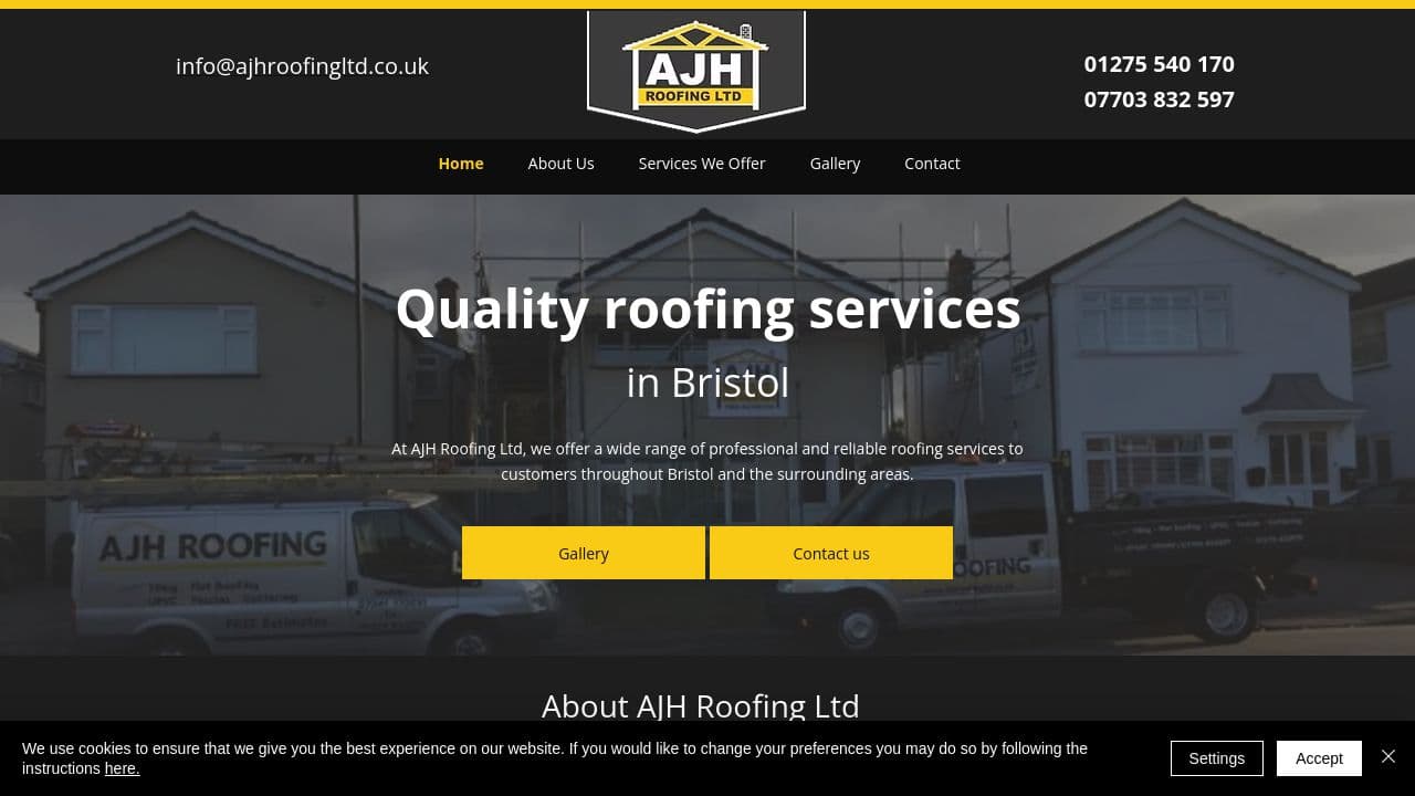 A J H ROOFING LIMITED website screenshot