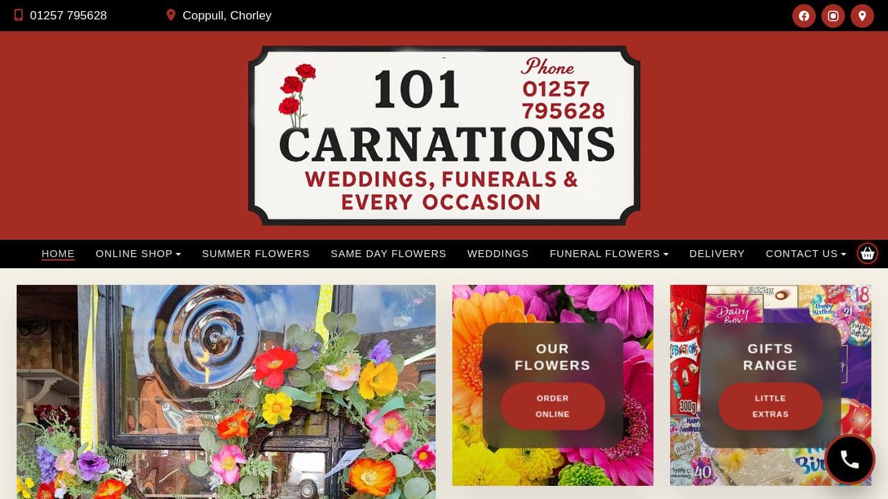 101 CARNATIONS LIMITED website screenshot