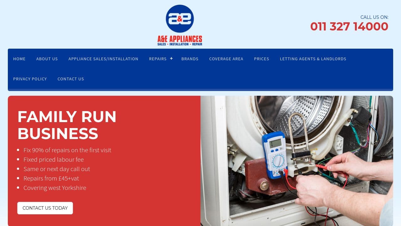 A & E APPLIANCES LIMITED website screenshot