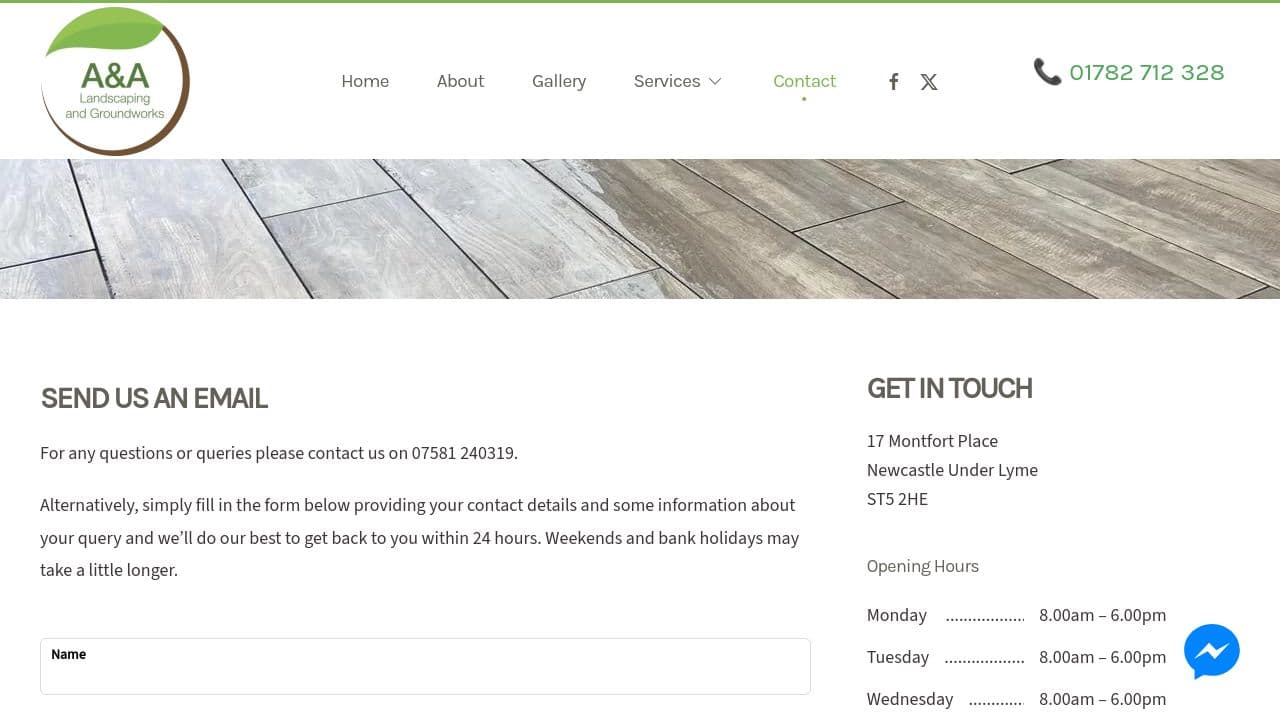 A&A LANDSCAPING & GROUNDWORKS LTD website screenshot