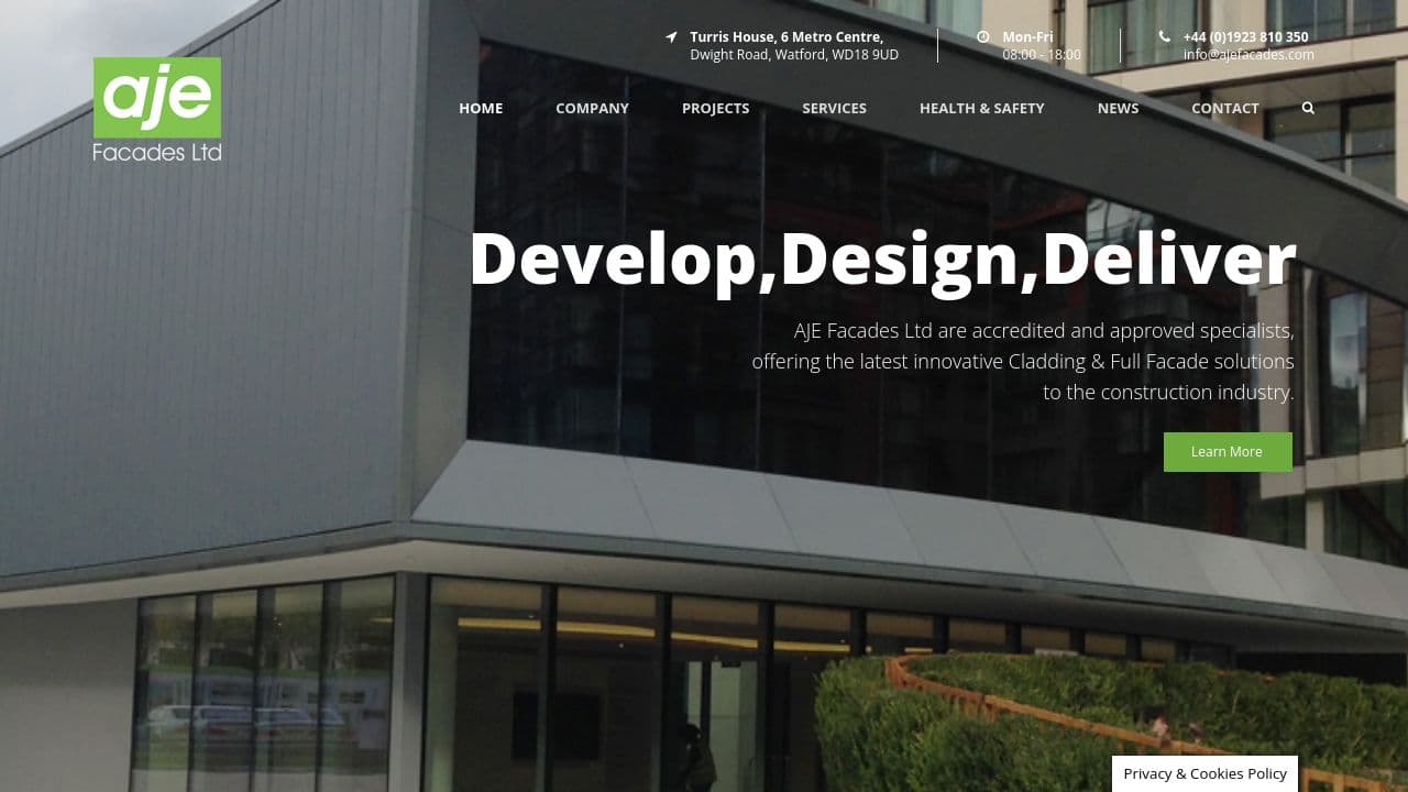 A&E FACADES LTD website screenshot